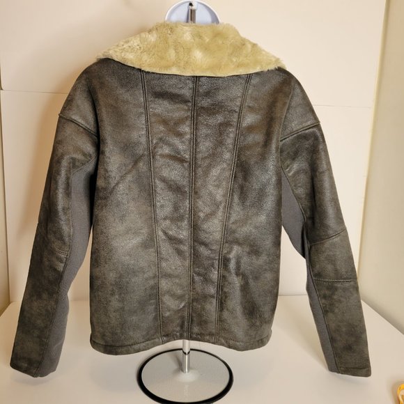 River Island Women's Faux Suede and Fleece Bomber Jacket, Blk/Beige, Size 10 - Picture 3 of 11